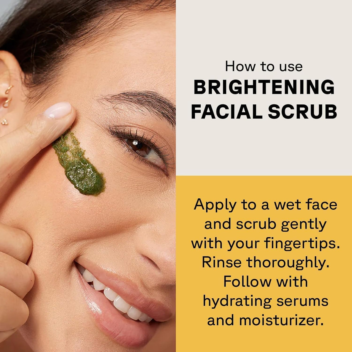 Acure application demo on damp face demonstrating gentle exfoliation benefit