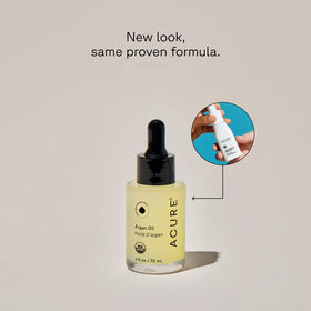 Acure argan oil pipette dispensing a drop, demonstrating easy controlled application