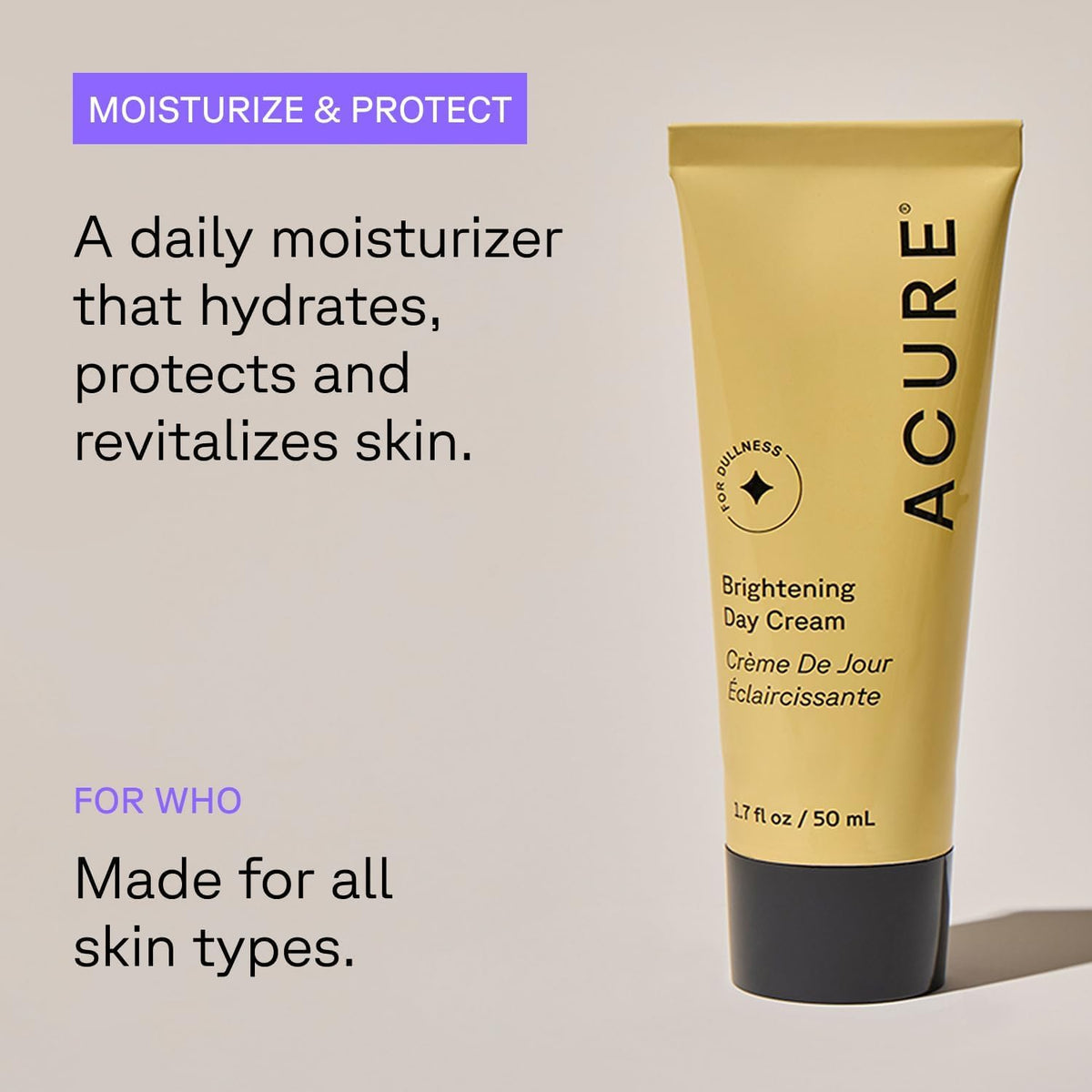 Acure detailed product label showing ingredient callouts and transparency benefit