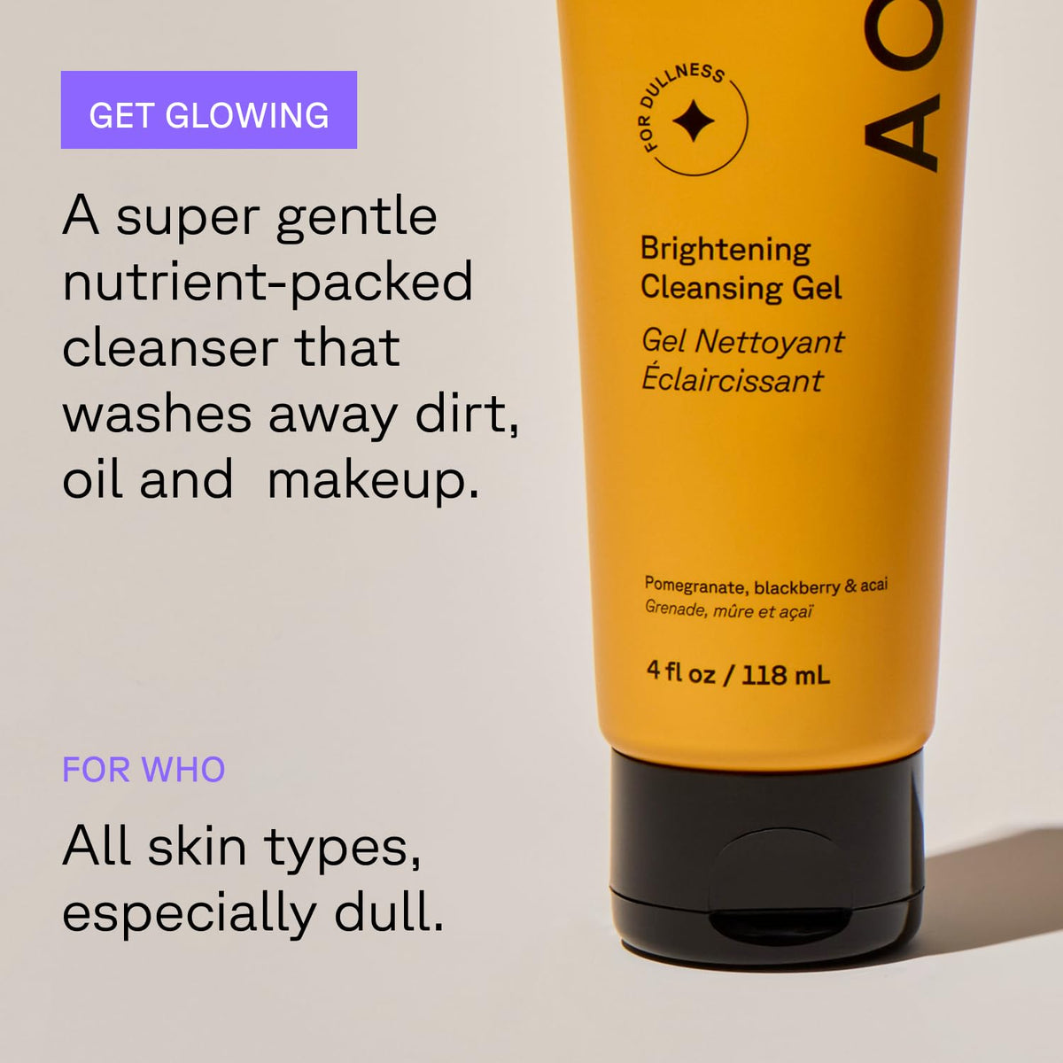 Acure gel texture on hand illustrating light, non-greasy lather and hydration