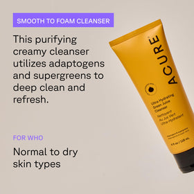 Acure foam lather on hand demonstrating gentle cleansing and pore cleansing benefit