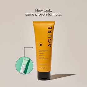 Acure close-up of smoothie-like cleanser texture illustrating nourishing, hydrating formula
