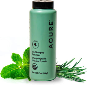 Acure front packaging showing mini dry shampoo, easy travel refresh