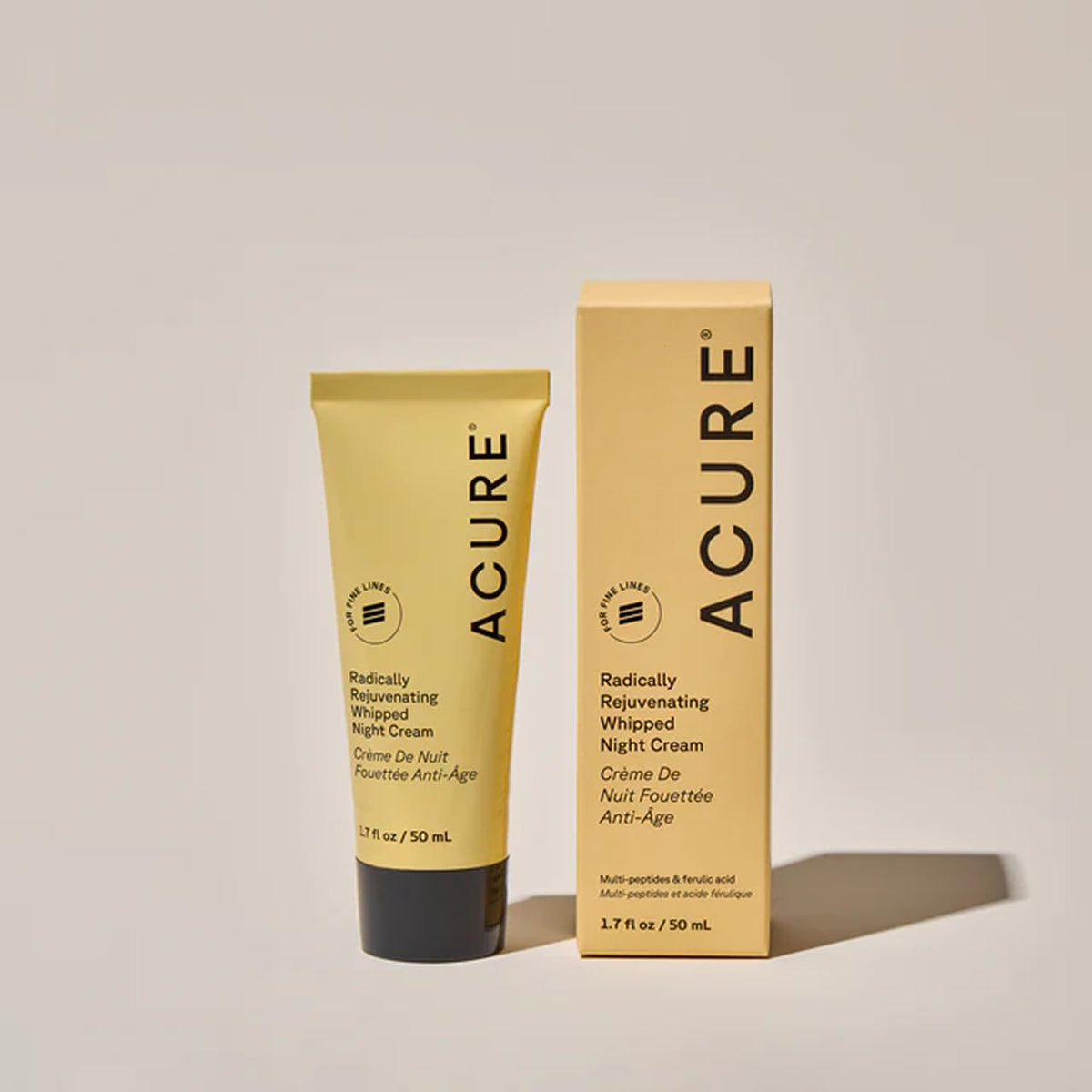 Acure night cream being applied on hand, demonstrating lightweight absorption