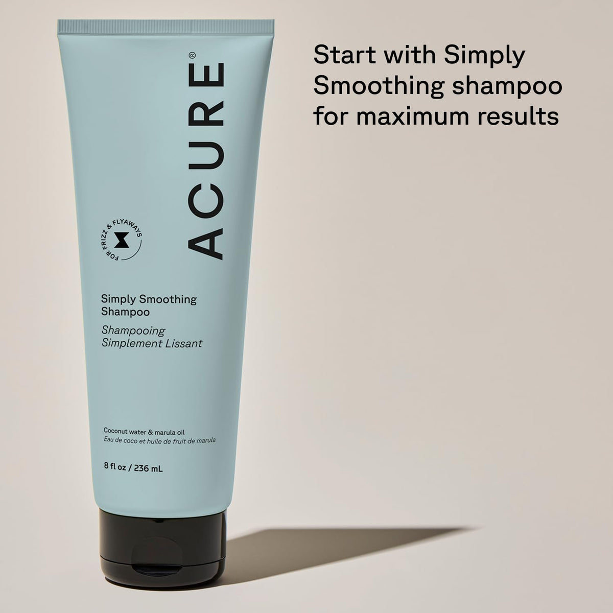 Acure open bottle showing creamy consistency for silky, manageable hair