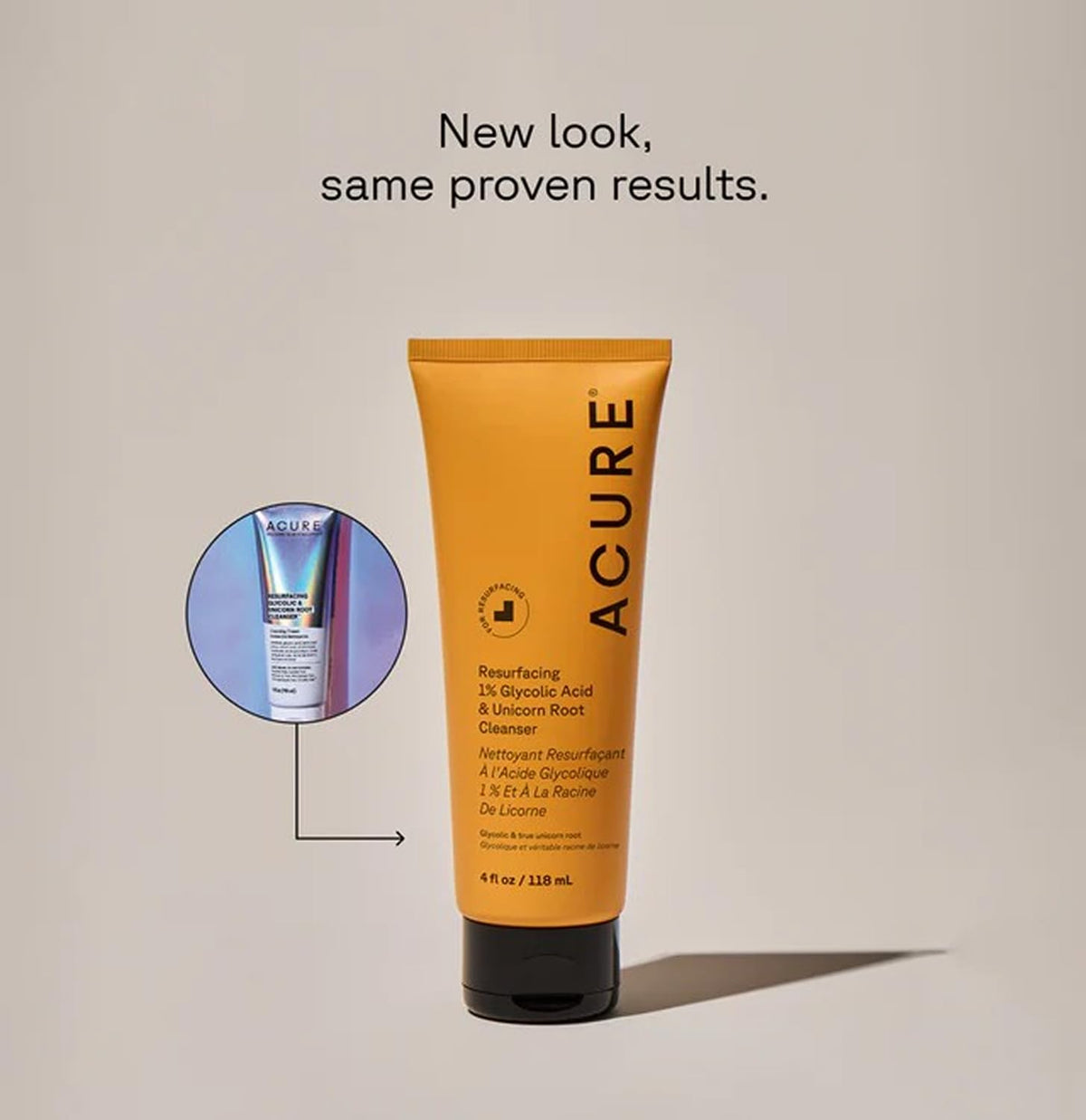 Acure bottle label detail highlighting ingredients and claims