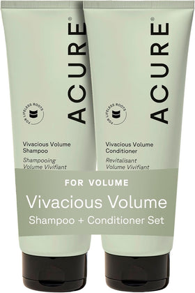 Acure front packaging showing volumizing shampoo and conditioner benefits
