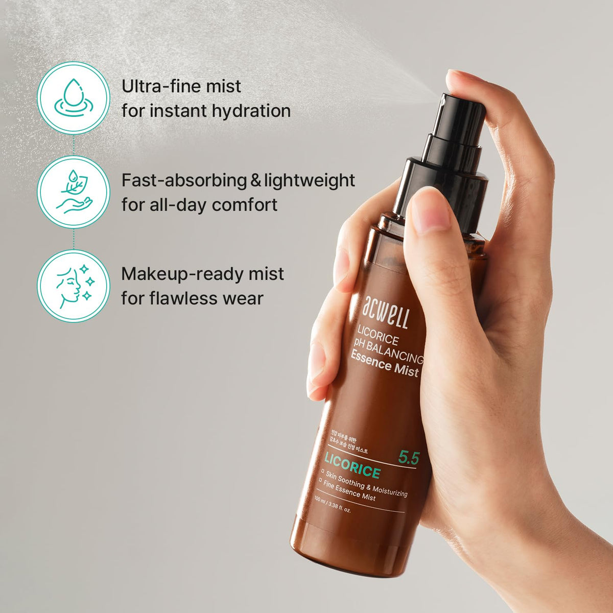 ACWELL clear essence droplet on hand, shows fast-absorbing smooth texture