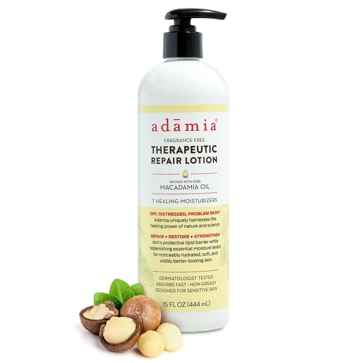 Adamia front pump bottle showing packaging and easy-dispense for daily use