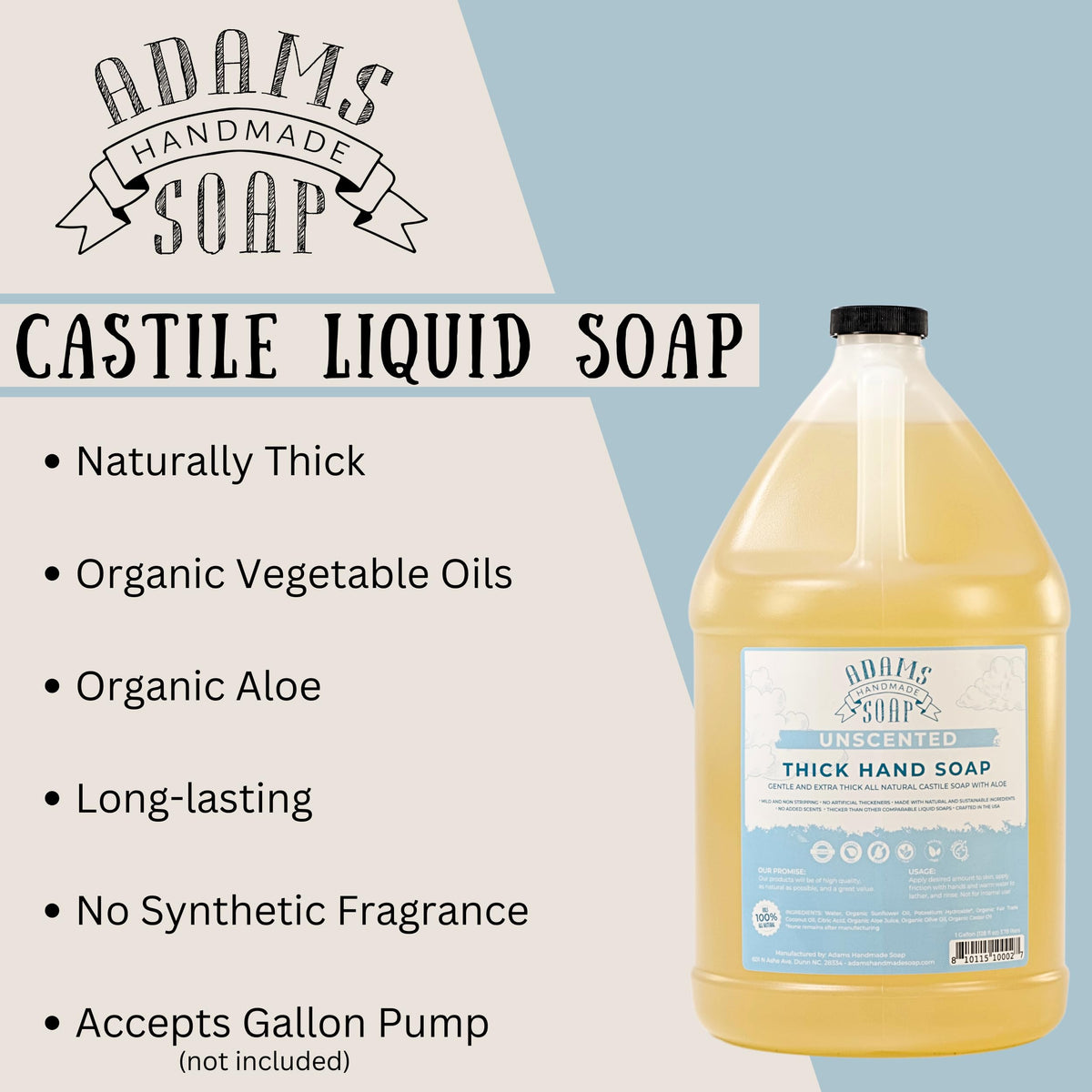 Adams Handmade soap being dispensed into a foaming pump in kitchen for economical refilling