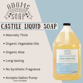 Adams Handmade soap being dispensed into a foaming pump in kitchen for economical refilling