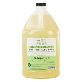 Adams Handmade Soap gallon bottle front label showing eucalyptus spearmint for easy refills