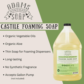 Adams Handmade Soap being poured into foaming dispenser demonstrating convenient refill benefit