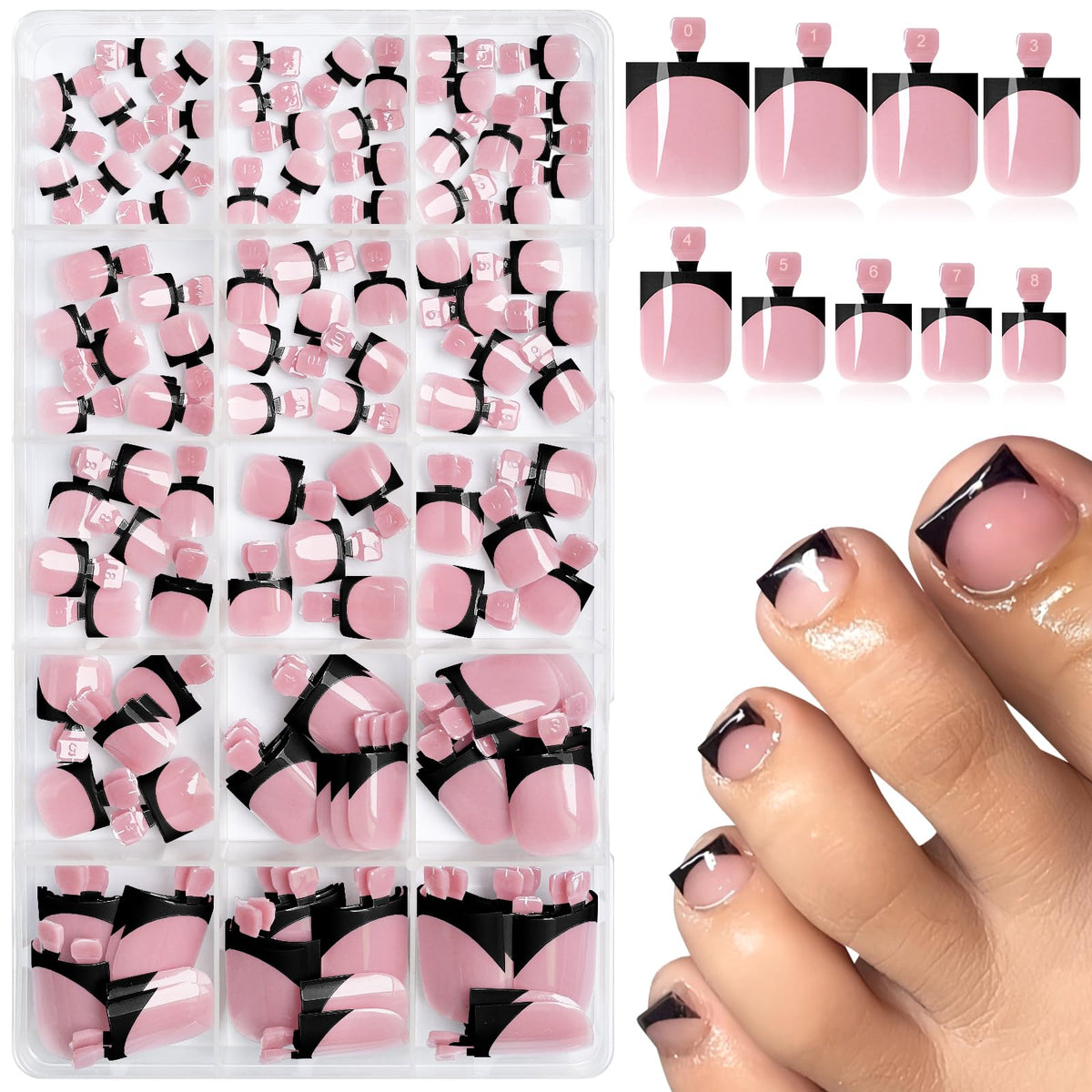 AddFavor front packaging showing full 150pcs French toe press-ons for a ready pedicure