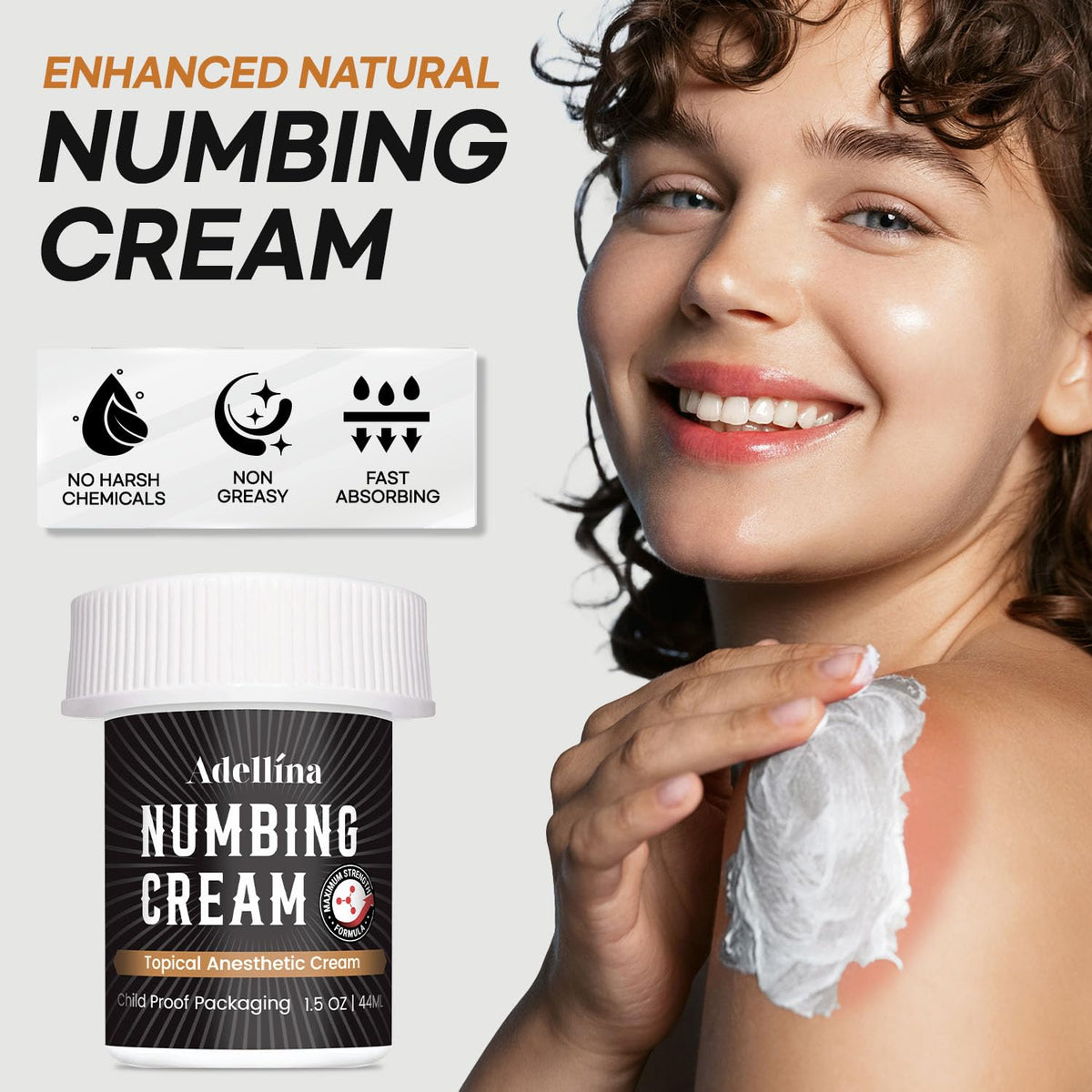 Adellina cream texture close-up showing smooth, fast-absorbing finish