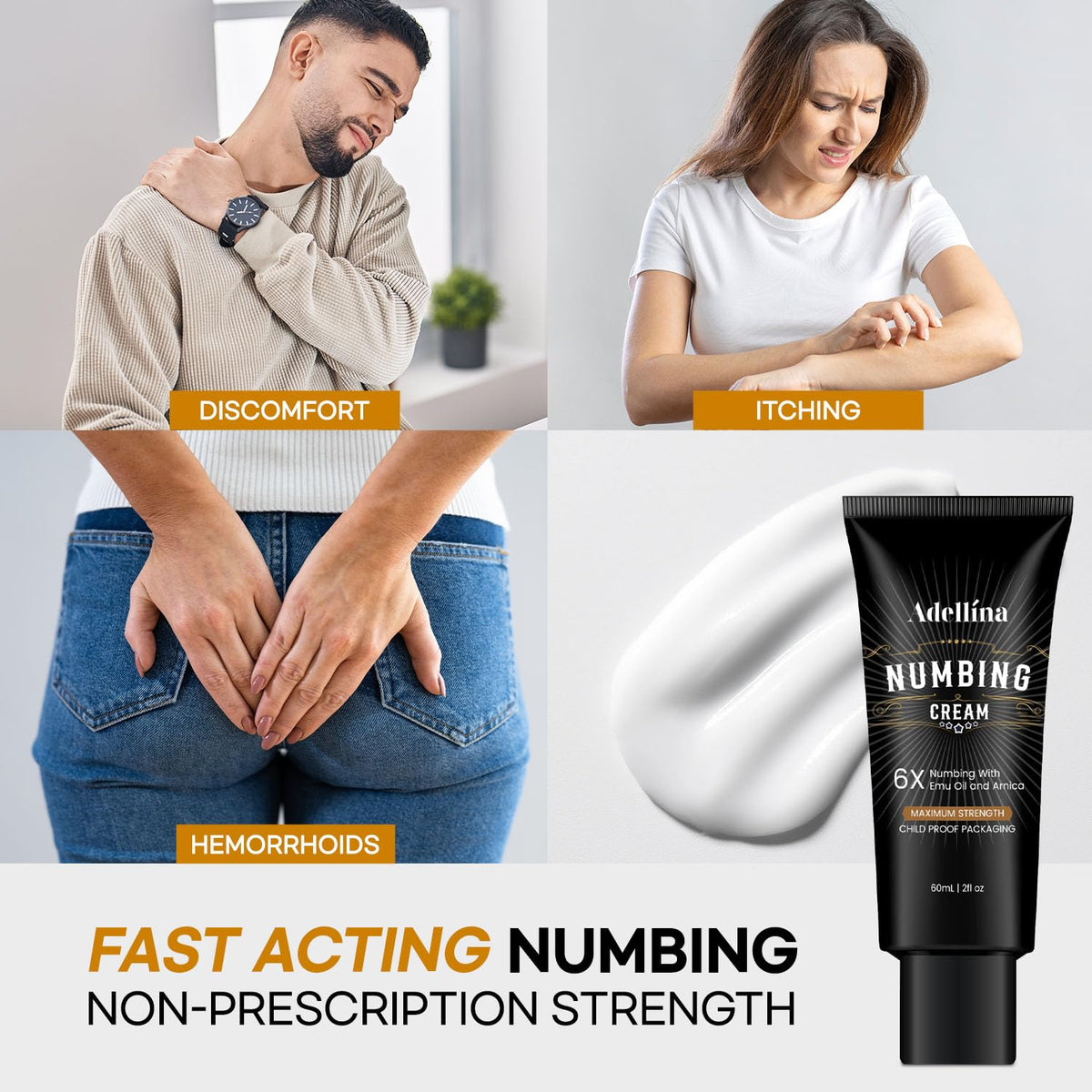 Adellina cream texture swipe illustrating smooth, fast-absorbing consistency