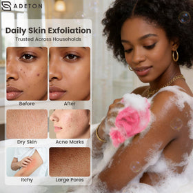 ADETON bunched sponge illustrating concentrated exfoliation power