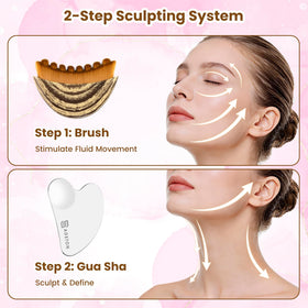 ADETON hand holding brush and gua sha demonstrating scale and ergonomic fit