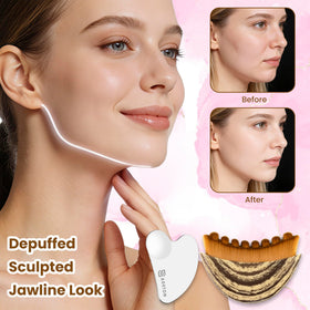 ADETON stainless steel gua sha close-up highlighting precise edge for firm sculpting