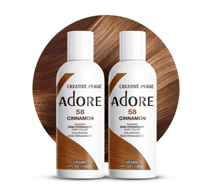 Adore front packaging 058 Cinnamon showing two bottles and shade for easy selection