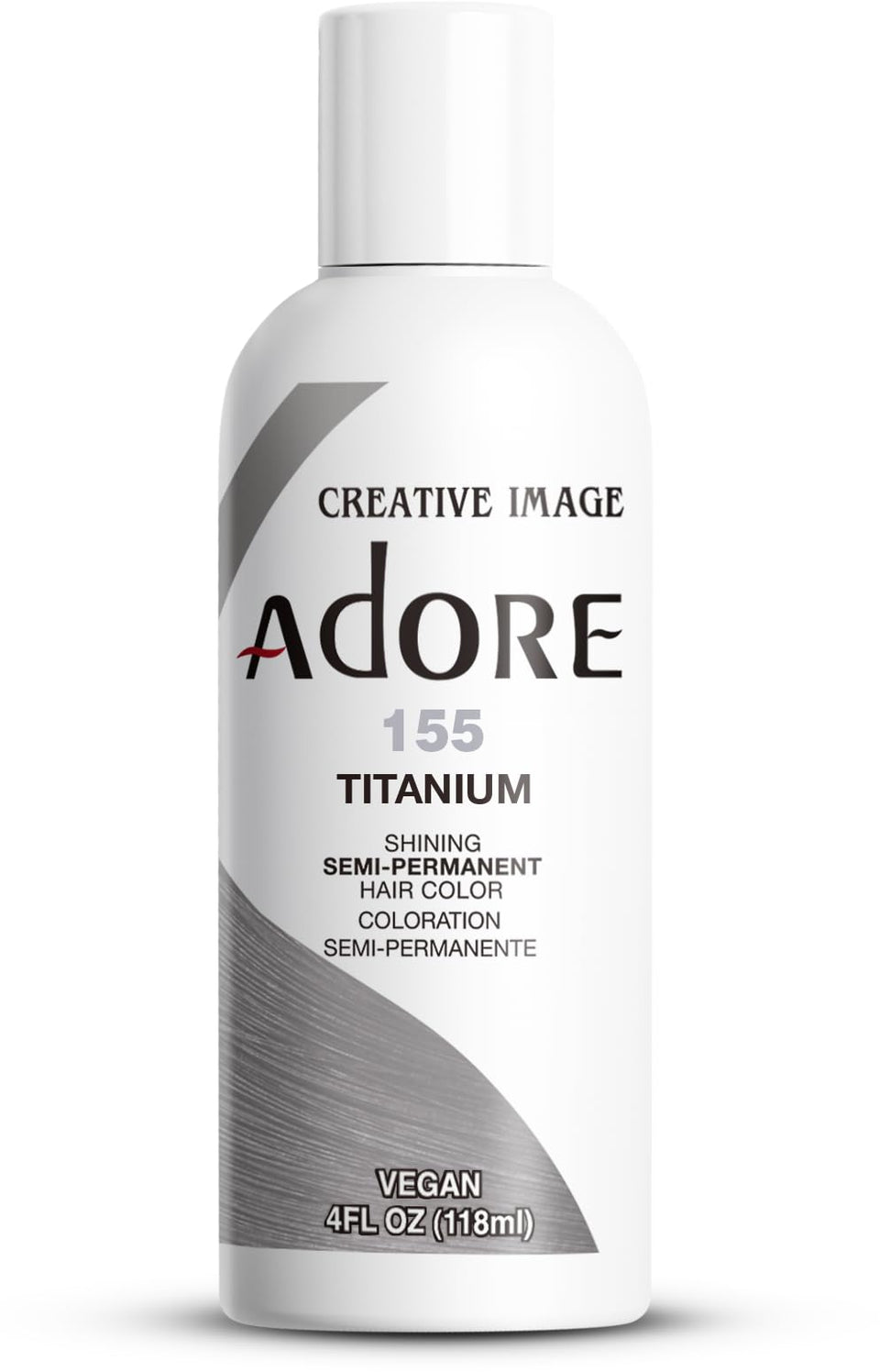 Adore front packaging showing 155 Titanium and bold grey tone benefit