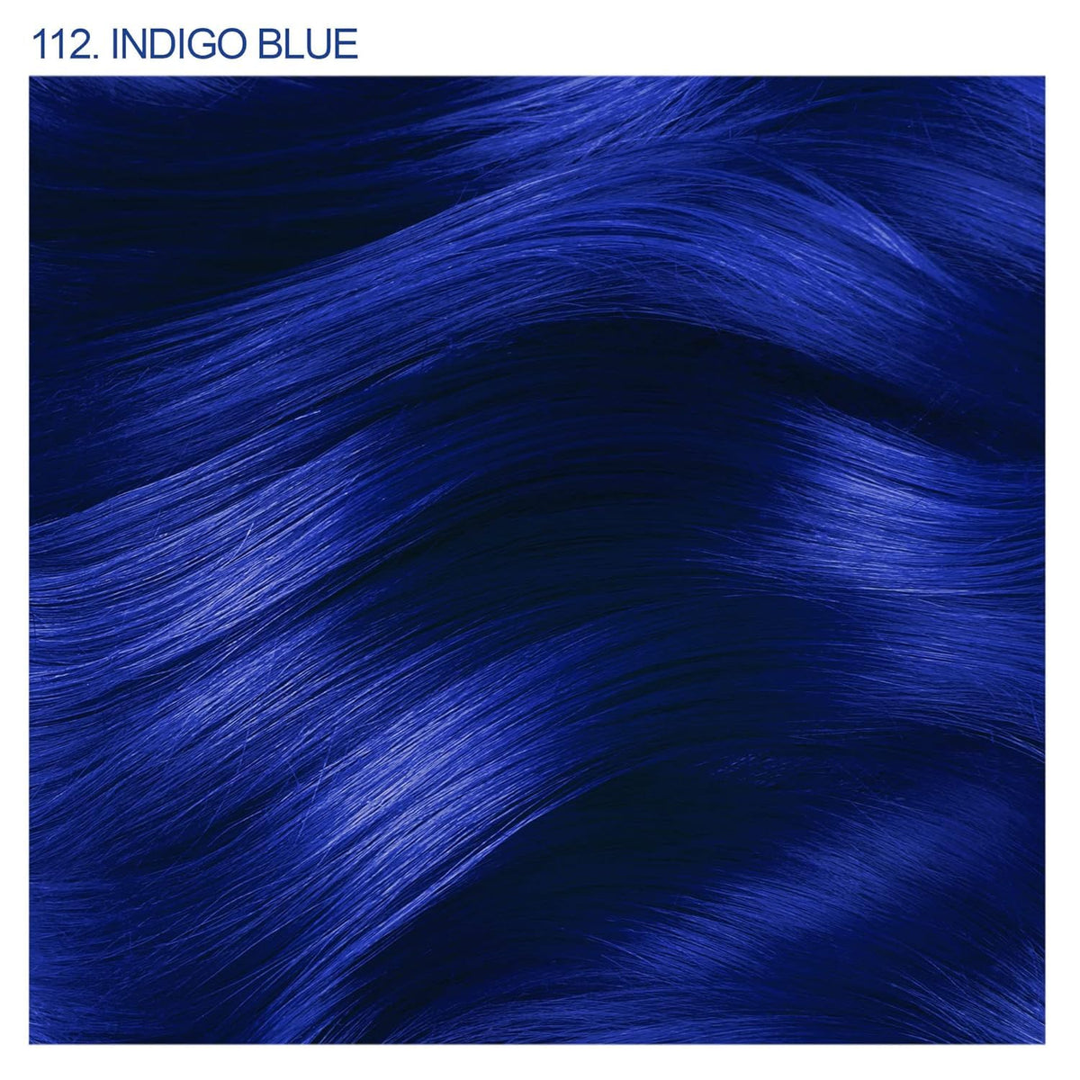 Close-up of hair dyed with Adore Indigo Blue showing rich color and shine benefit