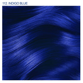 Close-up of hair dyed with Adore Indigo Blue showing rich color and shine benefit