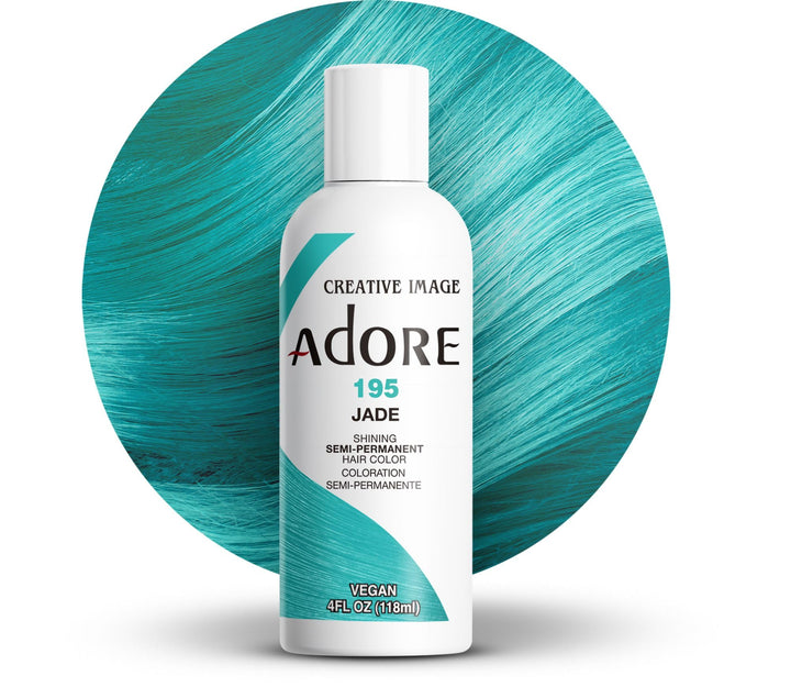 Adore bottle front packaging showing Jade 195 and vegan badge benefit