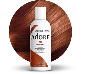Adore bottle front packaging showing paprika shade and vegan claim for vibrant color
