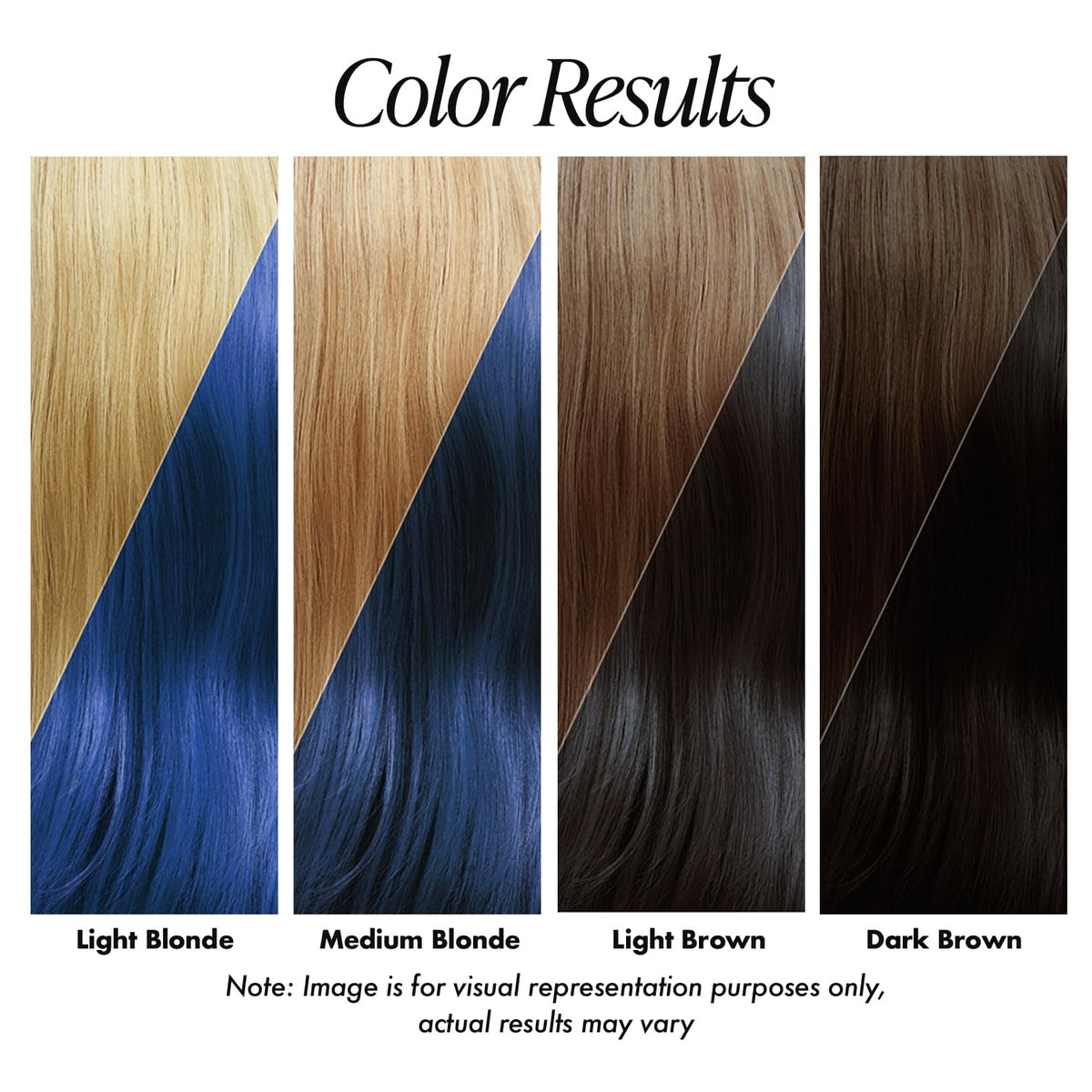 Adore hair swatch with sapphire blue result, demonstrates vibrant color payoff