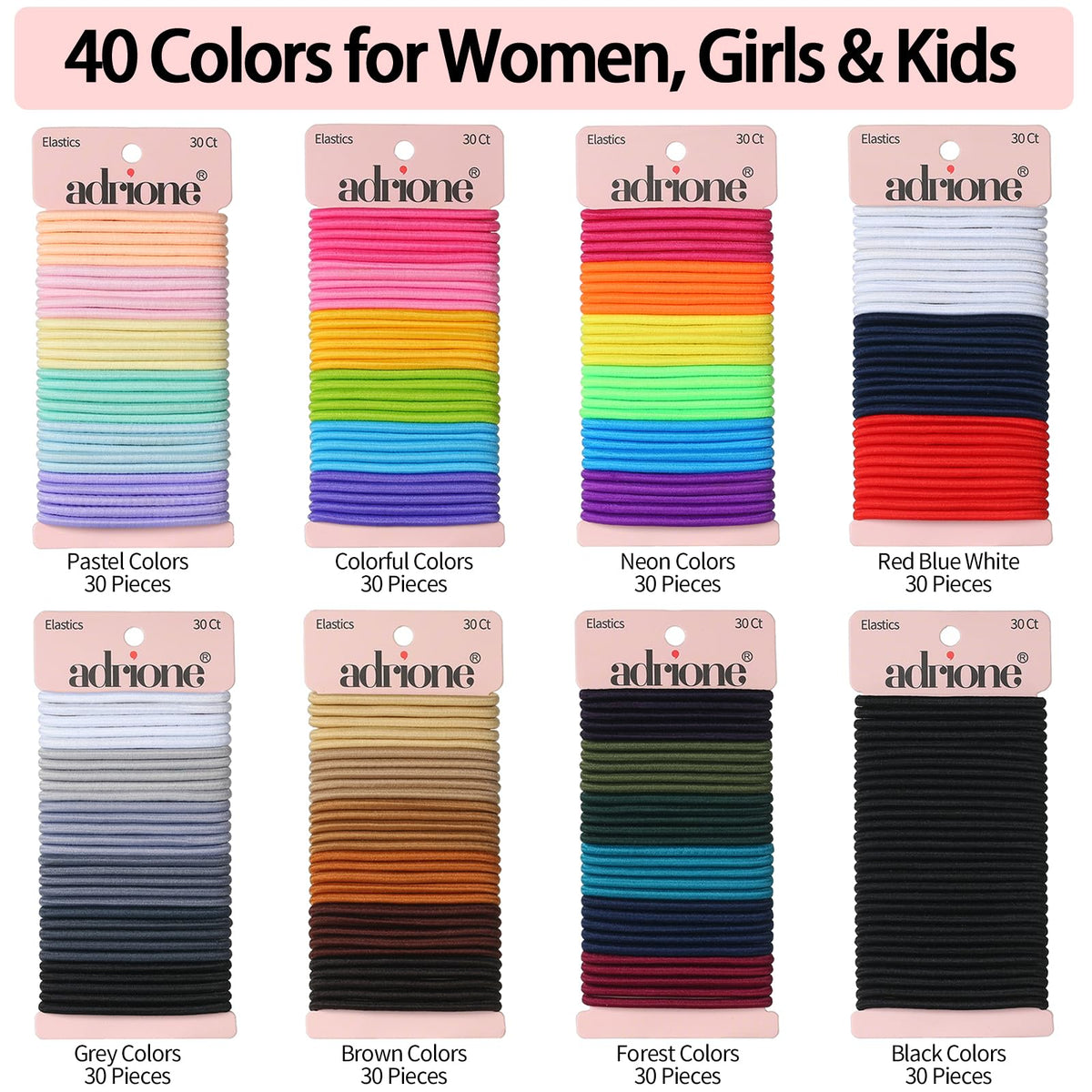 ADRIONE color array closeup displaying 40 shades for match-and-style options
