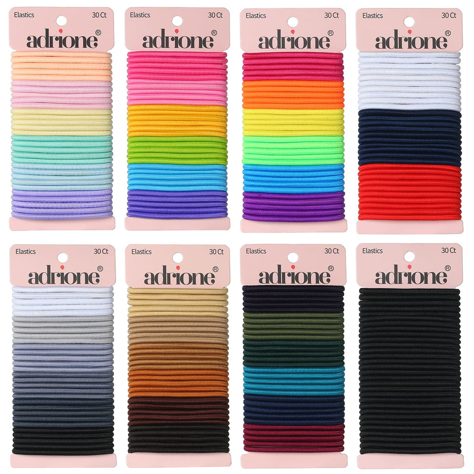 ADRIONE front packaging showing 288 colorful hair ties and card set for convenience