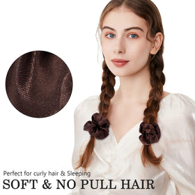 ADRIONE scrunchie on curly ponytail demonstrating secure, gentle styling