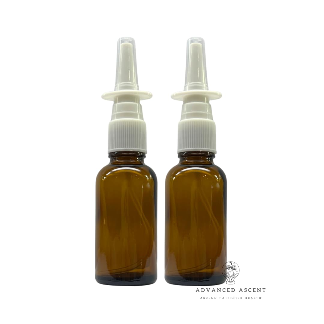 ADVANCED ASCENT amber glass two-pack front view showing bottles and sprayers for travel convenience