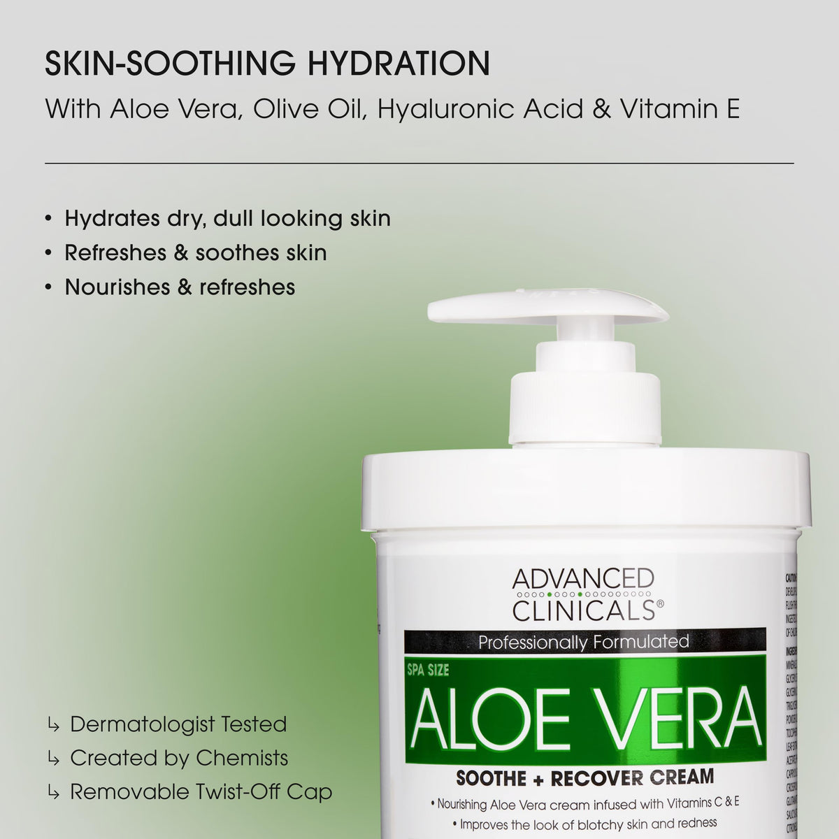 Advanced Clinicals open cap with creamy aloe texture for quick absorption