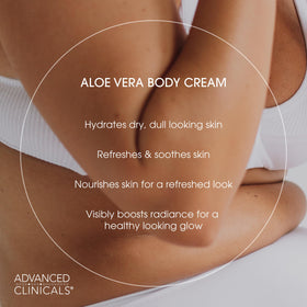Advanced Clinicals ingredient visual featuring aloe, hyaluronic acid, vitamins