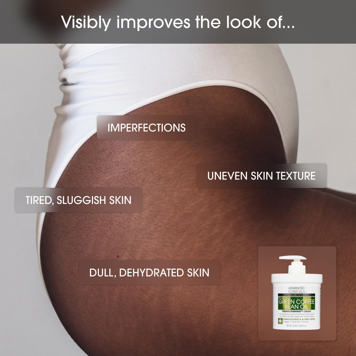 Advanced Clinicals applying lotion to thighs for firmer appearance