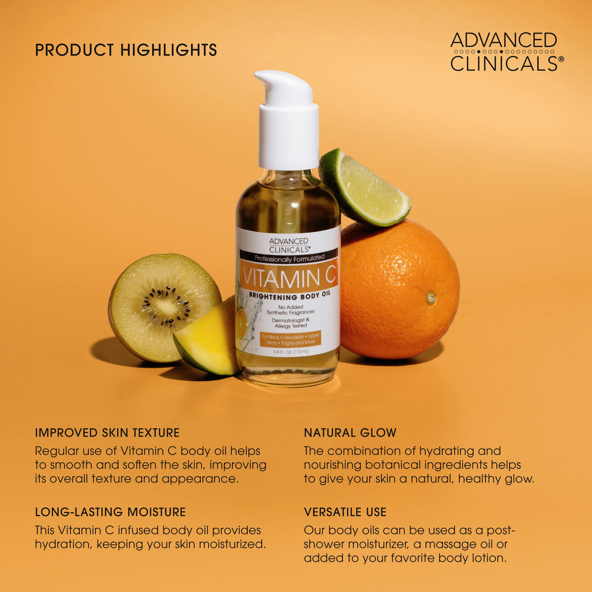 Advanced Clinicals applying oil to arm demonstrating smoother texture benefit