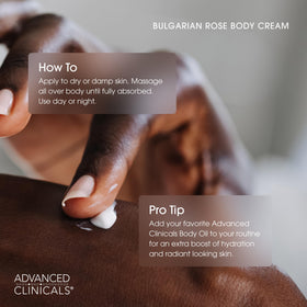 Advanced Clinicals label detail displaying ingredient highlights for visible skin texture improvement