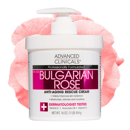 Advanced Clinicals front packaging showing product and elegant rose scent benefit