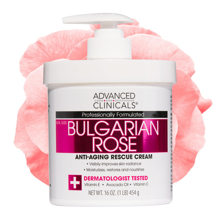Advanced Clinicals front packaging showing product and elegant rose scent benefit