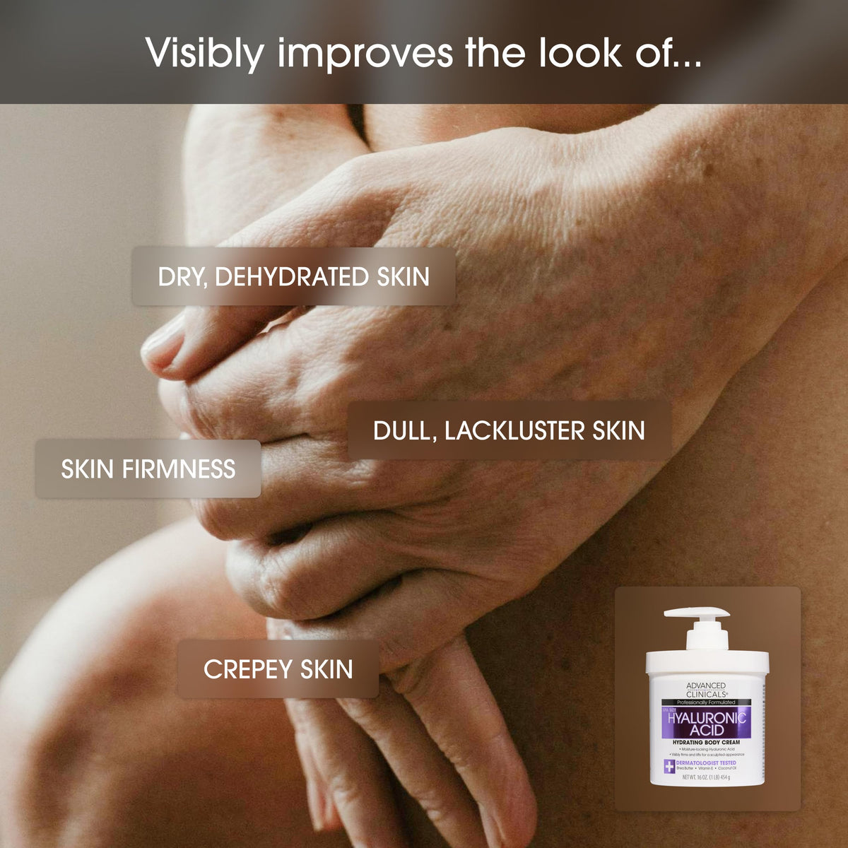Advanced Clinicals applying cream to arm to show smoothing and softening benefit