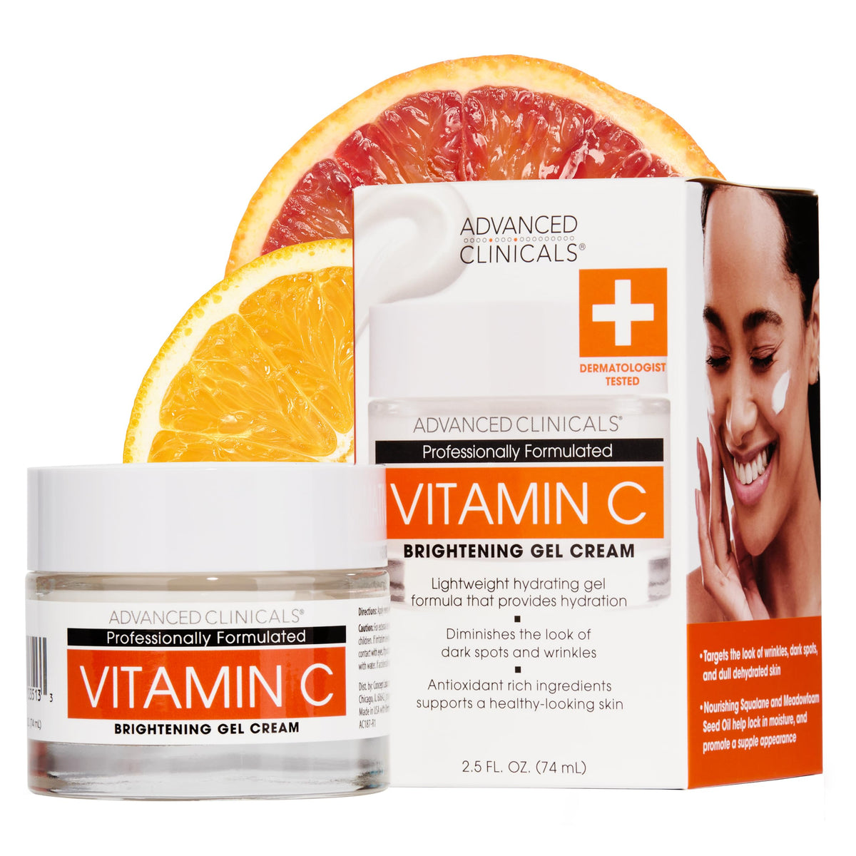 Advanced Clinicals front jar showing product branding and radiance benefit