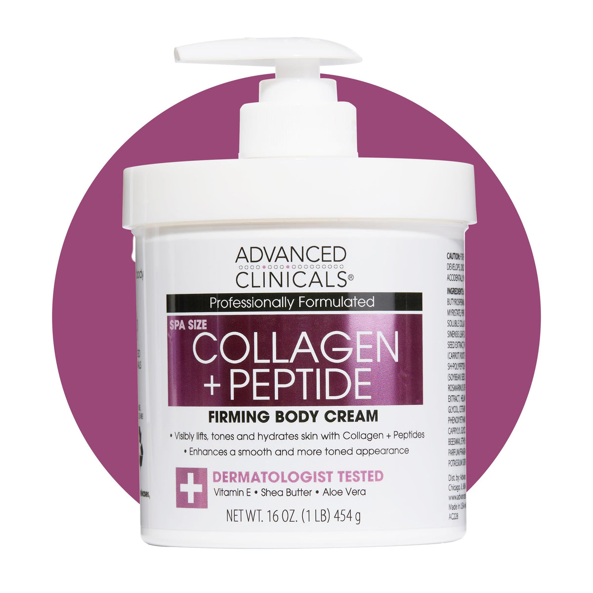 Advanced Clinicals front packaging showing 16 oz collagen peptide lotion benefit hydration