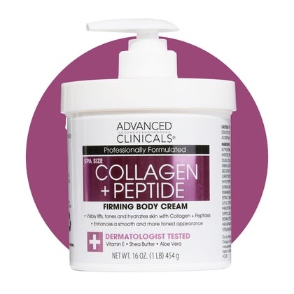 Advanced Clinicals front packaging showing 16 oz collagen peptide lotion benefit hydration