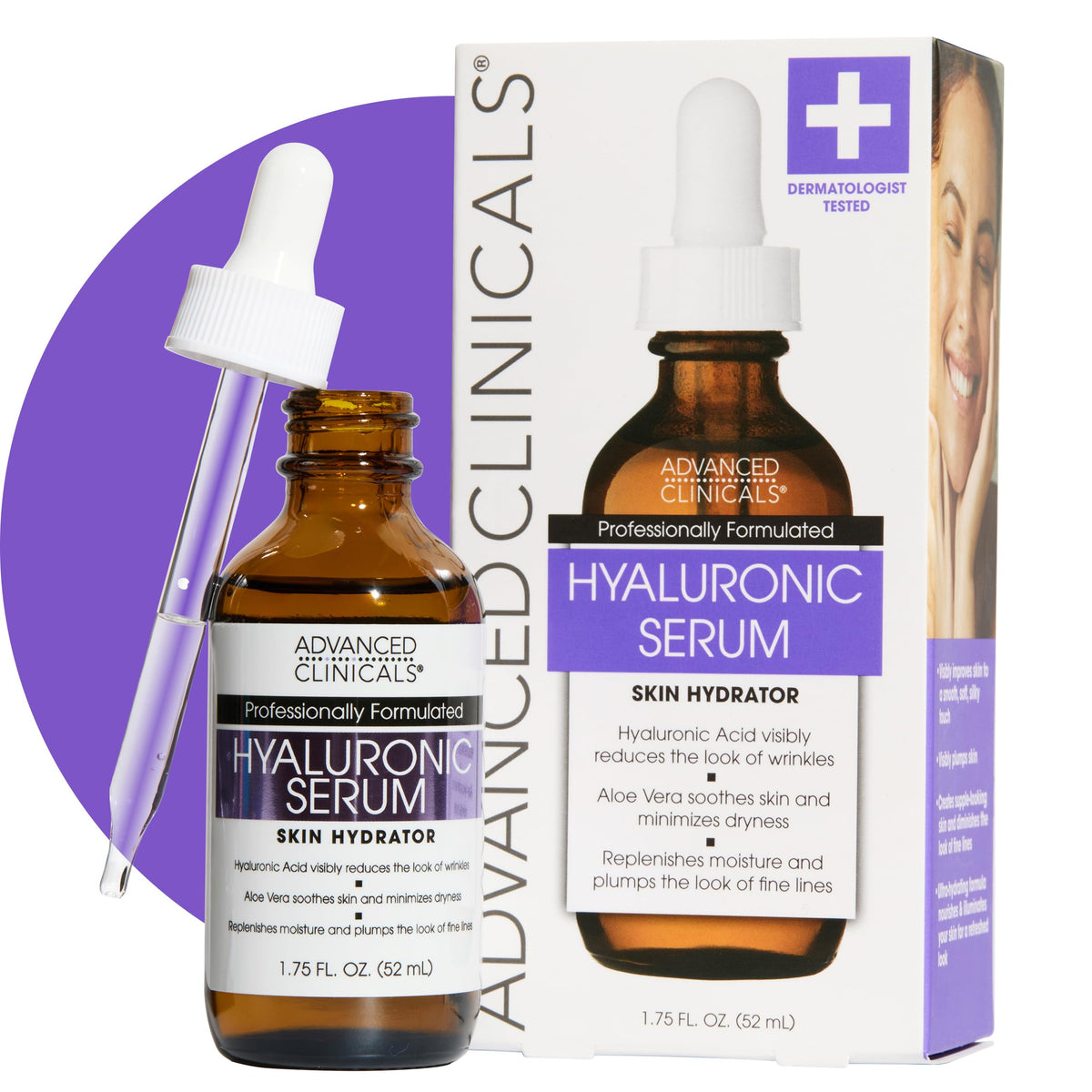 Advanced Clinicals front packaging showing hydrating serum and volume benefit