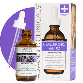 Advanced Clinicals front packaging showing hydrating serum and volume benefit