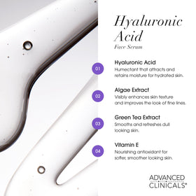 Advanced Clinicals ingredients label highlighting hyaluronic acid and botanicals