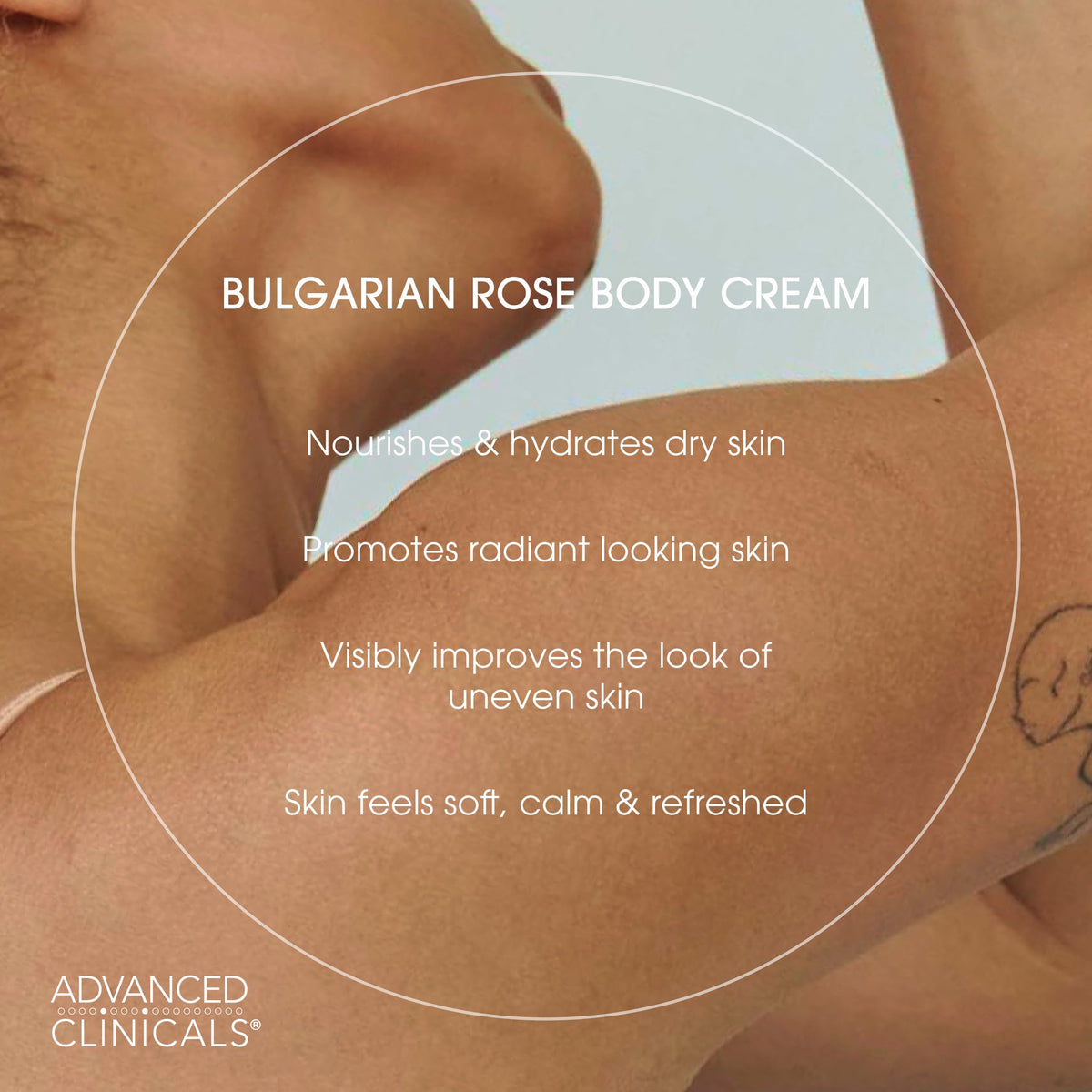 Advanced Clinicals Bulgarian rose botanical close-up emphasizing natural fragrance benefit