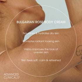 Advanced Clinicals Bulgarian rose botanical close-up emphasizing natural fragrance benefit